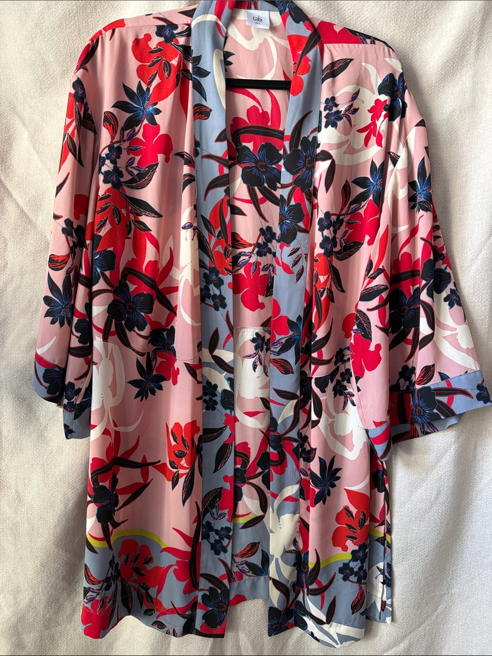 Floral Pink Open-Front Kimono Jacket sz M/L EUC #5622